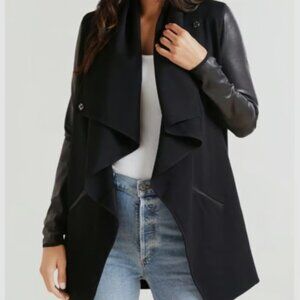 SPANX Drape Front Jacket with Faux Leather Sleeves